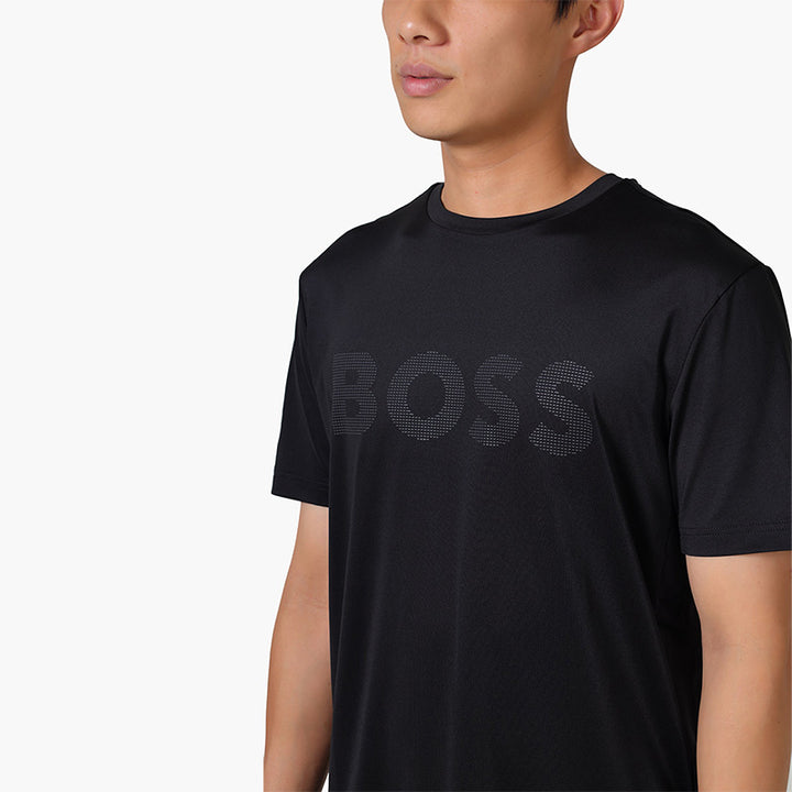 HUGO BOSS Men Tee Active Performance Stretch T-Shirt in Black with Decorative Reflective Logo - Lovelo Room
