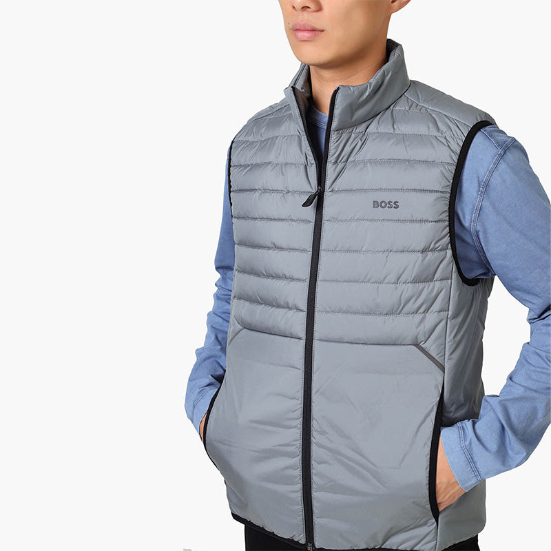 HUGO BOSS Men V Thor 2  Regular Fit Zipped Gilet Jacket in Grey Water Repellent Fabric - Lovelo Room