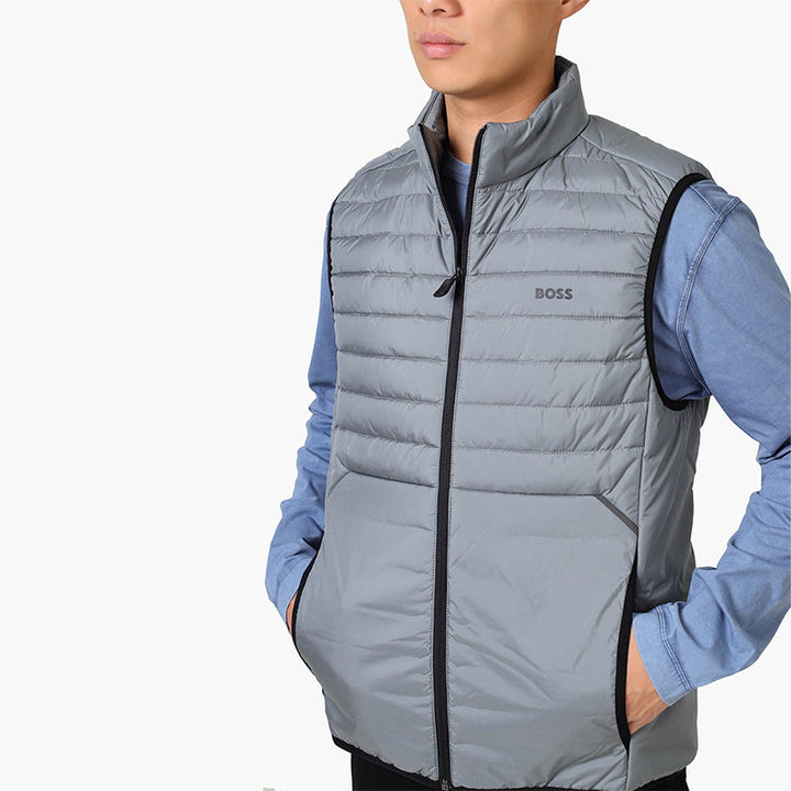 HUGO BOSS Men V Thor 2  Regular Fit Zipped Gilet Jacket in Grey Water Repellent Fabric - Lovelo Room