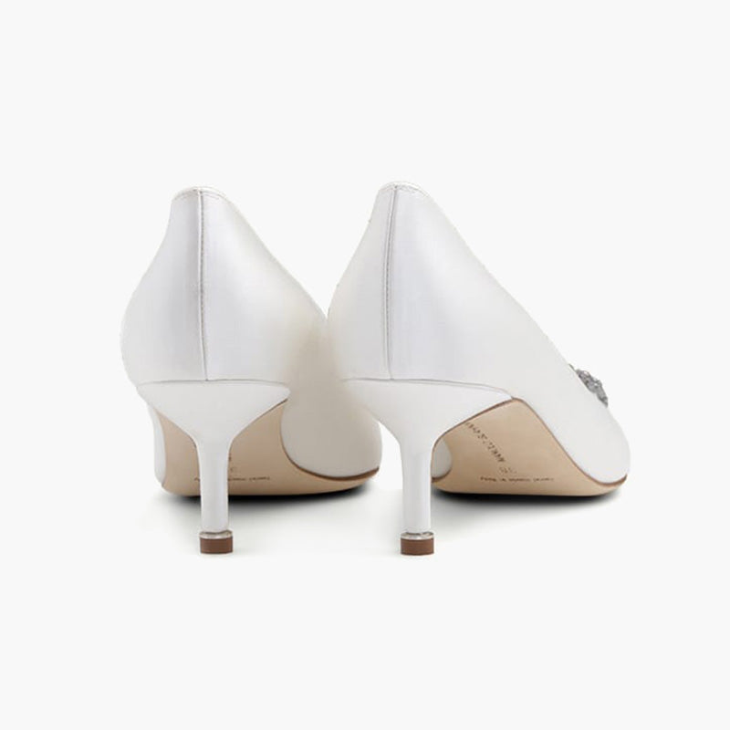 MANOLO BLAHNIK Hangisi 5cm Pumps in Cream Satin with Dark Crystal - Lovelo Room