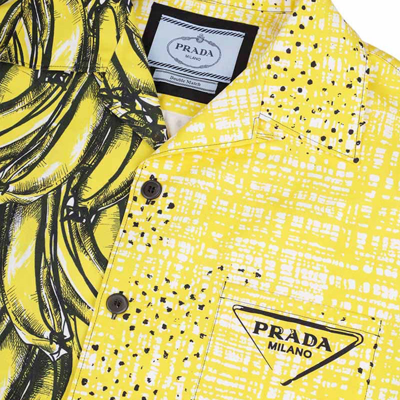 PRADA Triangle Logo Double Match Poplin Shirt in Yellow - Lovelo Room