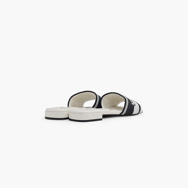 PRADA Women Embroidered Lettering Logo Slides in Black-Chalk White with Quilted Sole - Lovelo Room