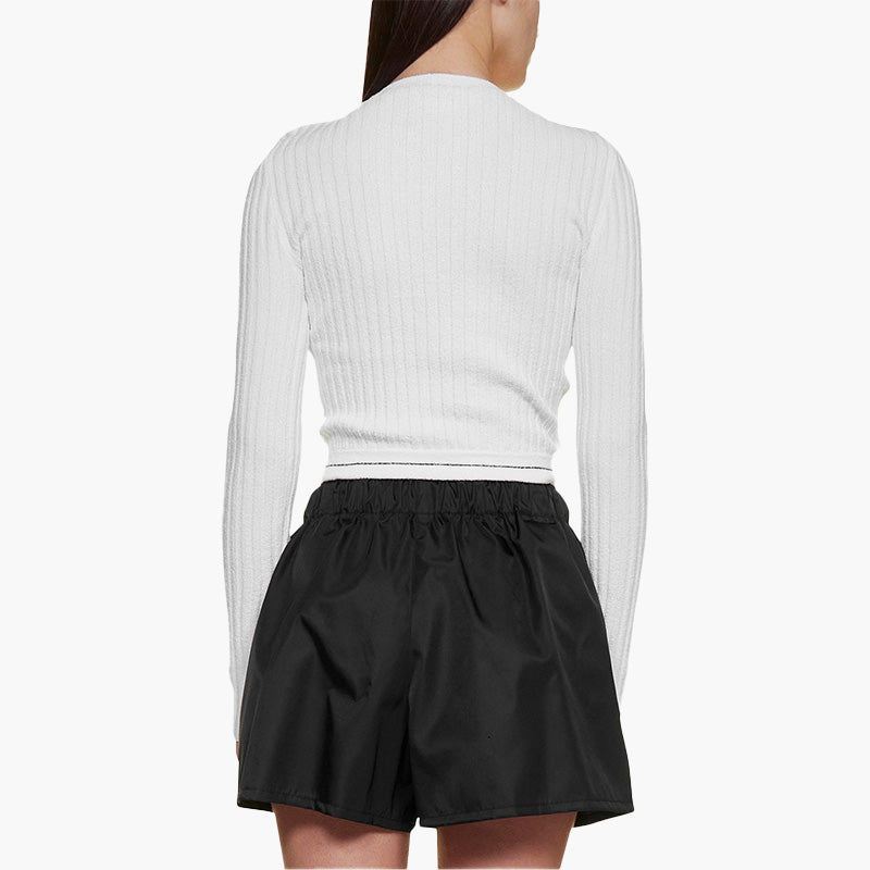 PRADA Women Logo on Bottom Crewneck Jumper in White - Lovelo Room