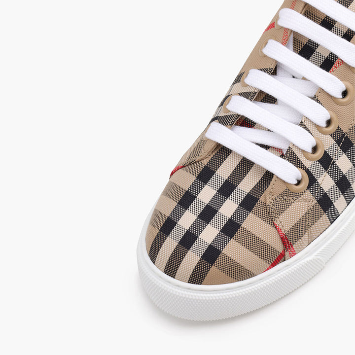 BURBERRY Women Vintage Check Leather Sneakers in Archive Beige - Lovelo Room