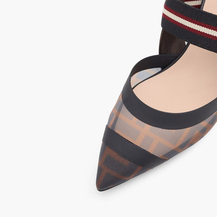 FENDI Colibri Slingback Pumps 55mm in Black Brown FF Logo Pattern - Lovelo Room