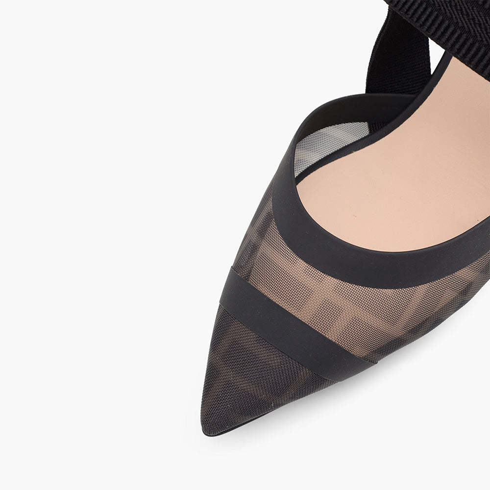 FENDI Colibri Tulle Slingback Pumps 55mm in Black Black FF Logo Pattern - Lovelo Room