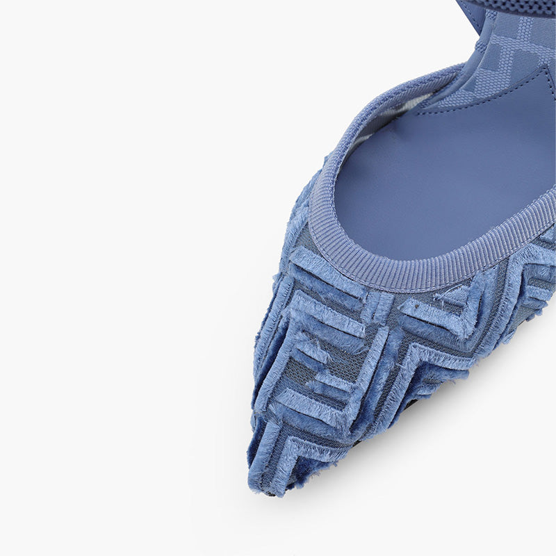 FENDI Woman Colibri Lite Slingback Pumps 85mm in Blue Micro Mesh with Fringed FF Pattern - Lovelo Room
