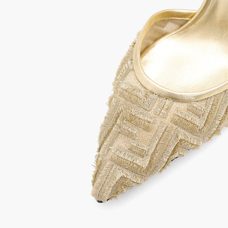FENDI Woman Colibri Lite Slingback Pumps 85mm in Gold Micro Mesh with Fringed FF Pattern - Lovelo Room