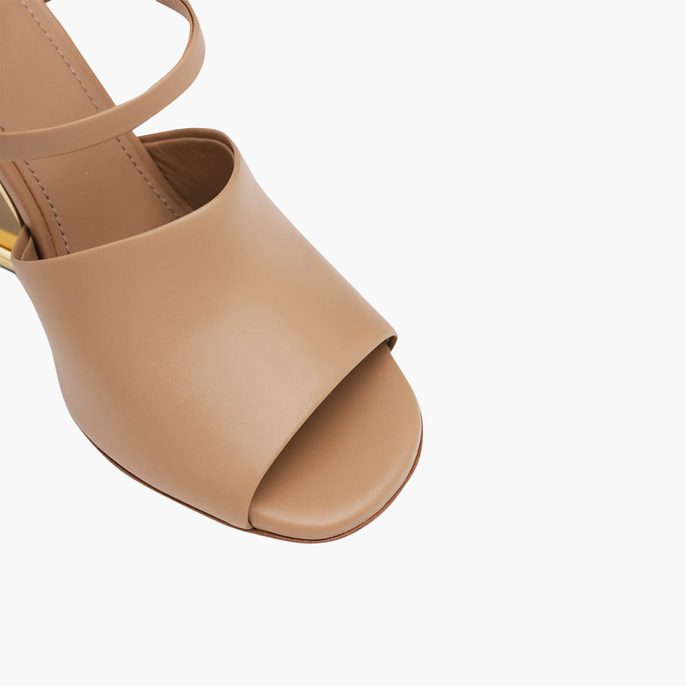 FENDI  Woman First Open Toe Sandals 105mm in Beige Leather with Diagonal FShaped Heels - Lovelo Room