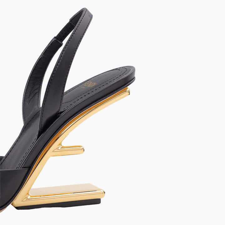 FENDI Women First Slingback Pumps 95mm in Black Leather with Diagonal F-Shaped Heels - Lovelo Room