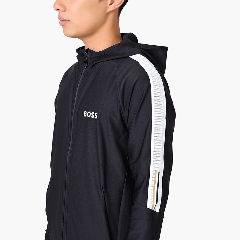 HUGO BOSS X MATTEO BERRETTINI Men Sicon MB 2 Regular Fit Zipper Artwork Logo Jacket in Black with Hoddie - Lovelo Room