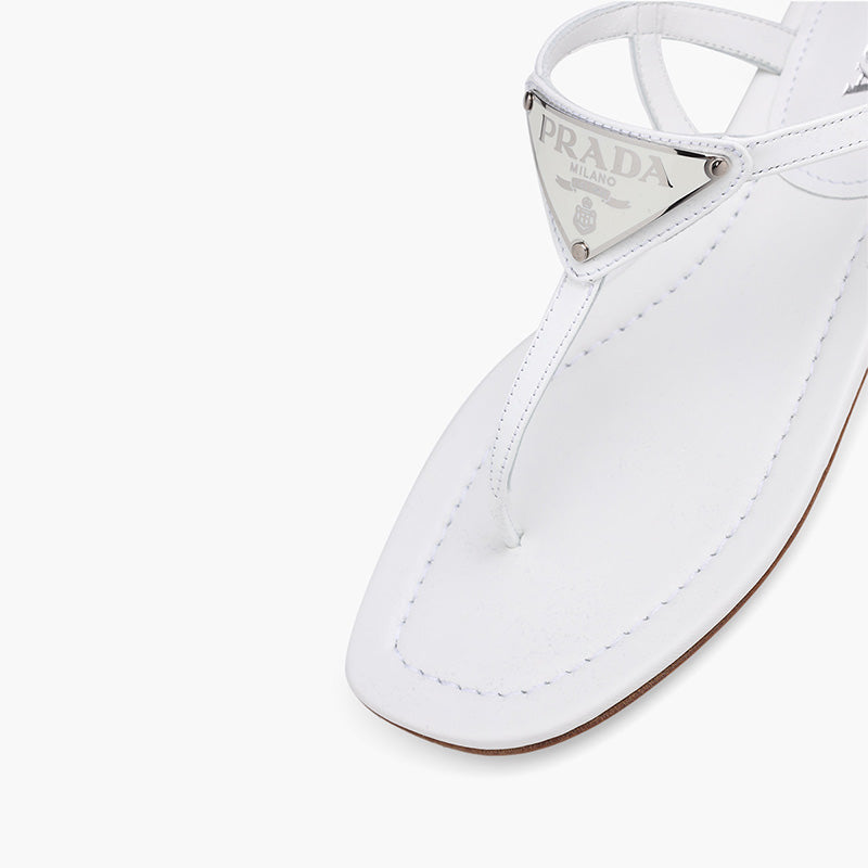 PRADA Thong Sandals in White Patent with Triangle Logo - Lovelo Room