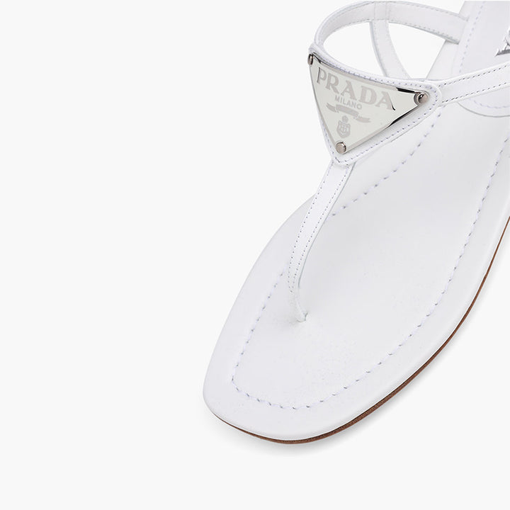 PRADA Thong Sandals in White Patent with Triangle Logo - Lovelo Room