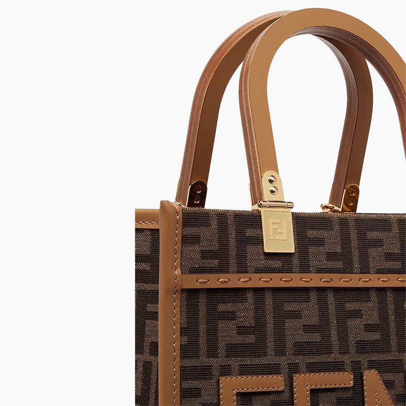 FENDI Small Sunshine Fendi Roma Shopper Bag in Brown/Sand Fabric with Jacquard FF Motif - Lovelo Room