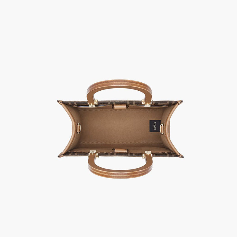 FENDI Small Sunshine Fendi Roma Shopper Bag in Brown/Sand Fabric with Jacquard FF Motif - Lovelo Room