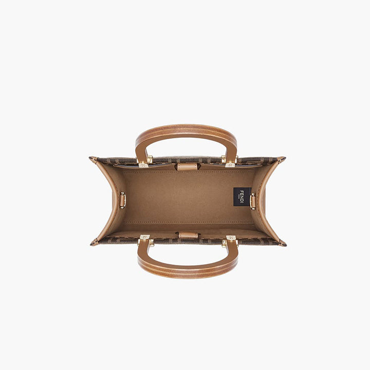 FENDI Small Sunshine Fendi Roma Shopper Bag in Brown/Sand Fabric with Jacquard FF Motif - Lovelo Room