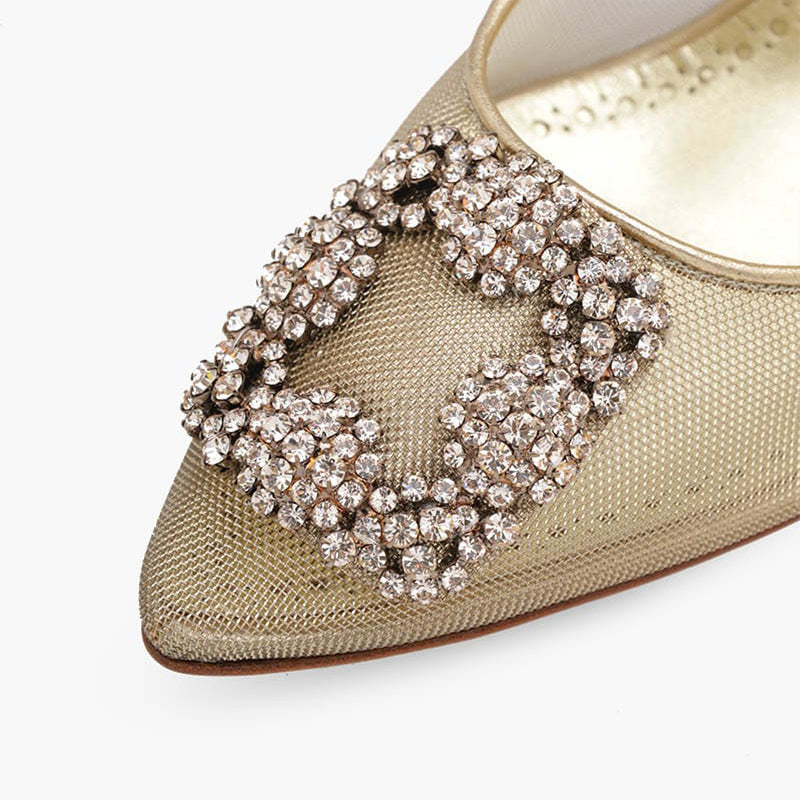 MANOLO BLAHNIK Hangisi 50th Anniversary 10.5cm Pumps in Gold Mesh with Gold Crystal - Lovelo Room