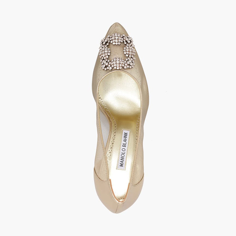 MANOLO BLAHNIK Hangisi 50th Anniversary 10.5cm Pumps in Gold Mesh with Gold Crystal - Lovelo Room