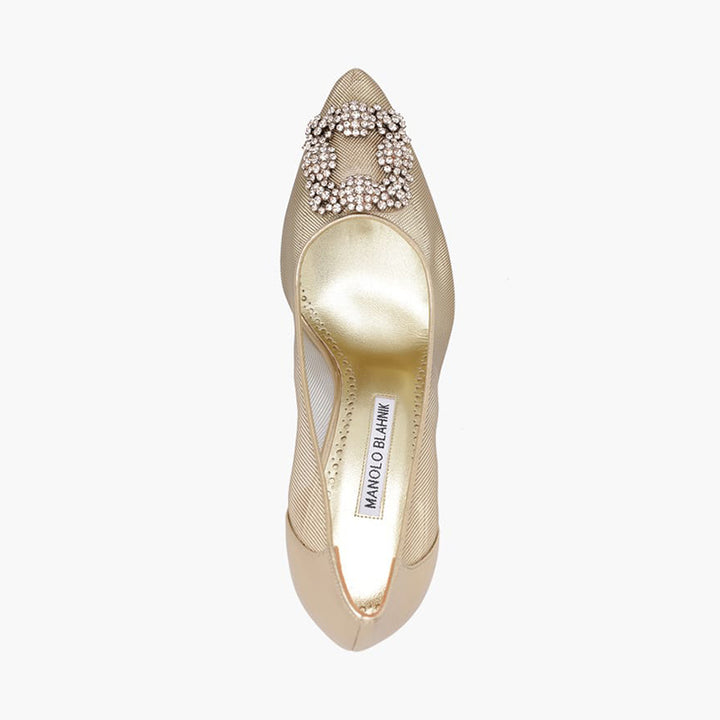 MANOLO BLAHNIK Hangisi 50th Anniversary 10.5cm Pumps in Gold Mesh with Gold Crystal - Lovelo Room