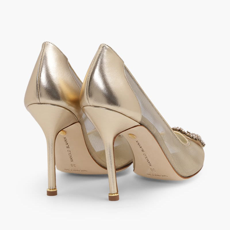 MANOLO BLAHNIK Hangisi 50th Anniversary 10.5cm Pumps in Gold Mesh with Gold Crystal - Lovelo Room