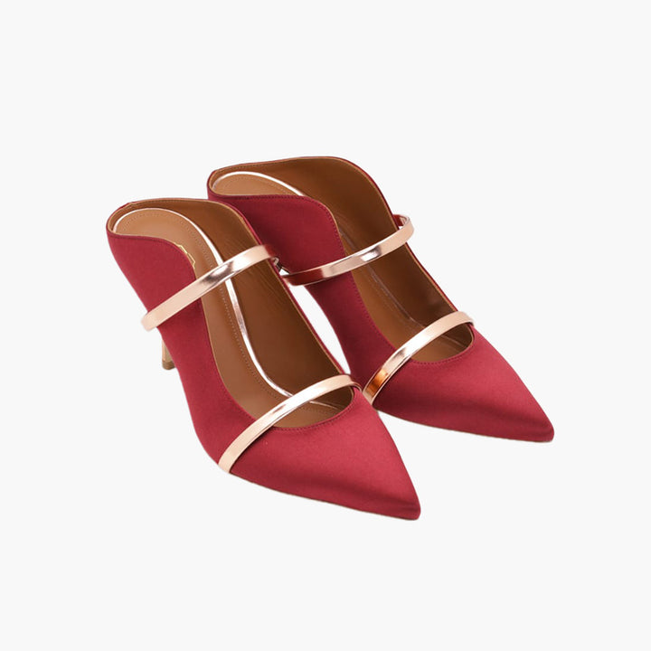 MALONE SOULIERS Maureen Pumps 70mm in Wine Satin/Rose Gold - Lovelo Room