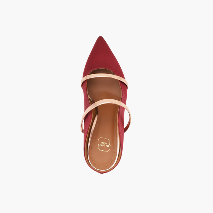 MALONE SOULIERS Maureen Pumps 70mm in Wine Satin/Rose Gold - Lovelo Room