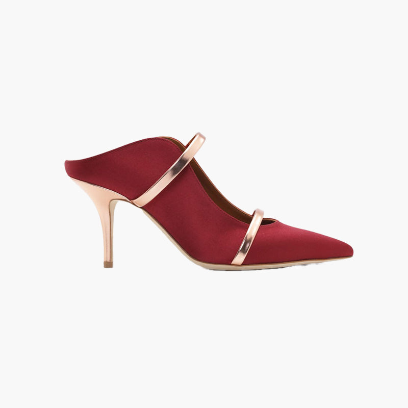 MALONE SOULIERS Maureen Pumps 70mm in Wine Satin/Rose Gold - Lovelo Room