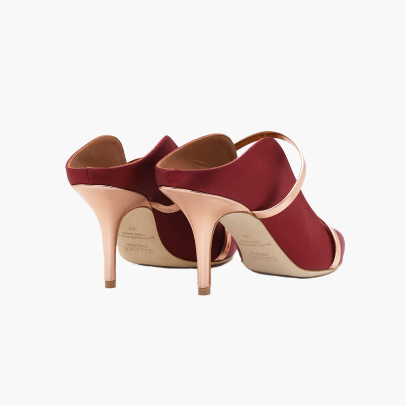MALONE SOULIERS Maureen Pumps 70mm in Wine Satin/Rose Gold - Lovelo Room