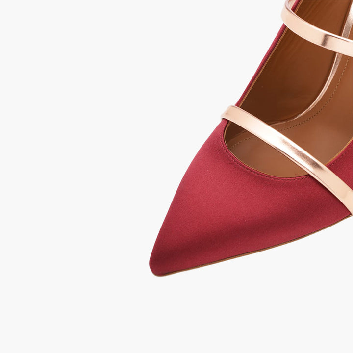 MALONE SOULIERS Maureen Pumps 70mm in Wine Satin/Rose Gold - Lovelo Room