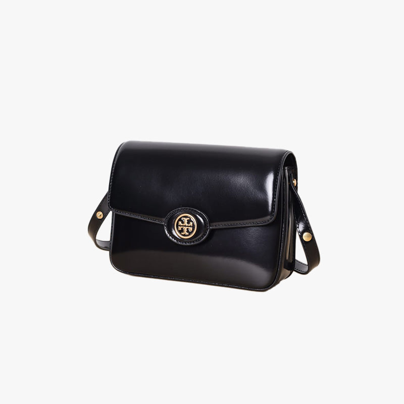 TORY BURCH Robinson Spazzolato Covertible Shoulder Bag in Black - Lovelo Room