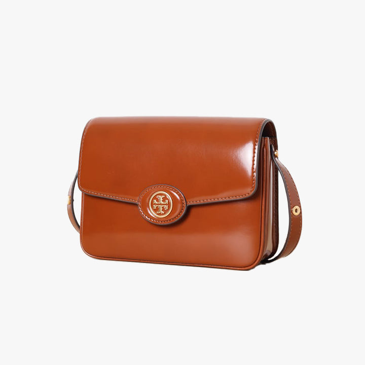 TORY BURCH Robinson Spazzolato Covertible Shoulder Bag in Dark Sienna - Lovelo Room